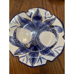Hand painted Mexican Decorative Plate 7.5” Nice Blue And White